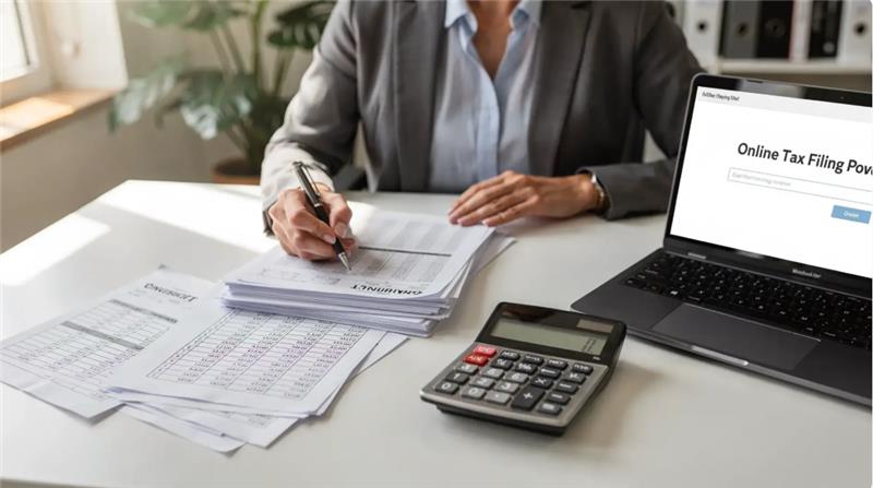 Tax professional completing Retail Tax Filing online